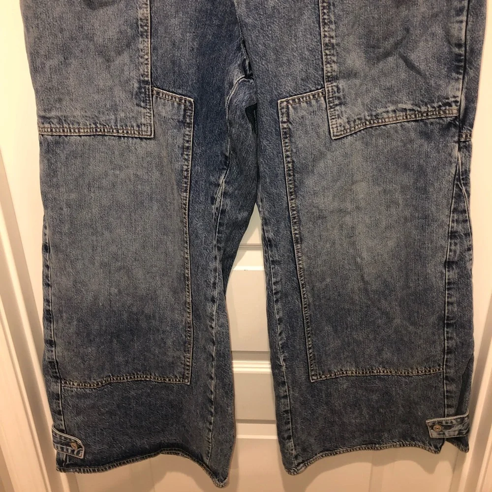 We The Free by Free People CRVY Outlaw Wide Leg Denim Blue Jeans sz XXL